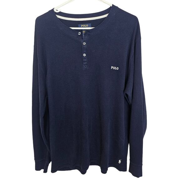 Polo Ralph Lauren Sleepwear Thermal Shirt Waffle Knit Long Sleeve XL Navy Blue - Picture 1 of 8